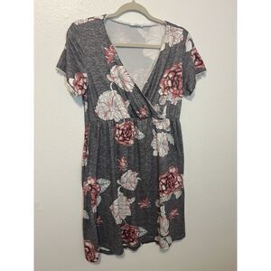 Ekouaer Floral Nursing Maternity Gown  Accent V-Neck Knee Length Short Sleeve S